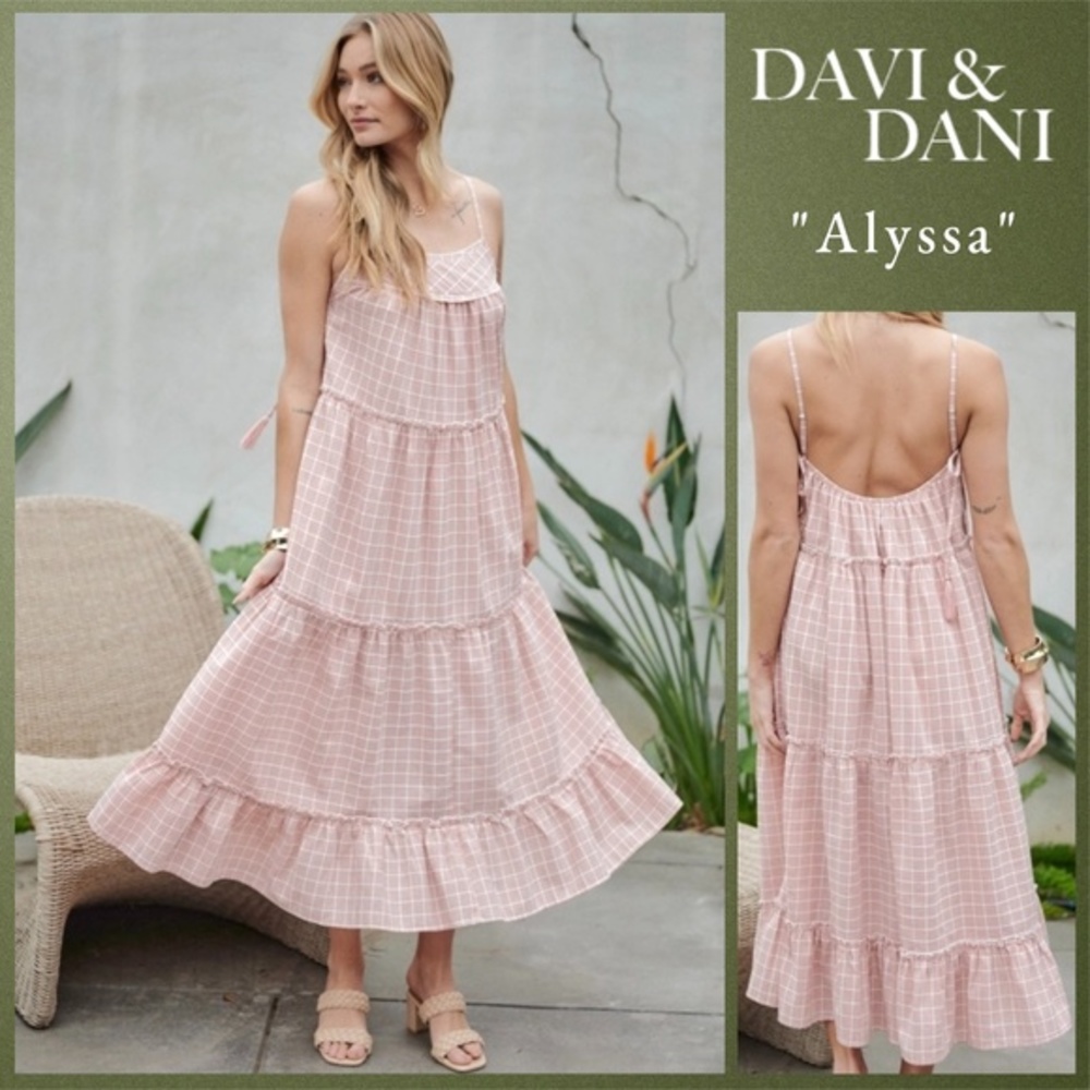 DAVI & DANI "Alyssa" Sleeveless Maxi Dress Ruffle Trim Self-Tie Sides Full Flowy
